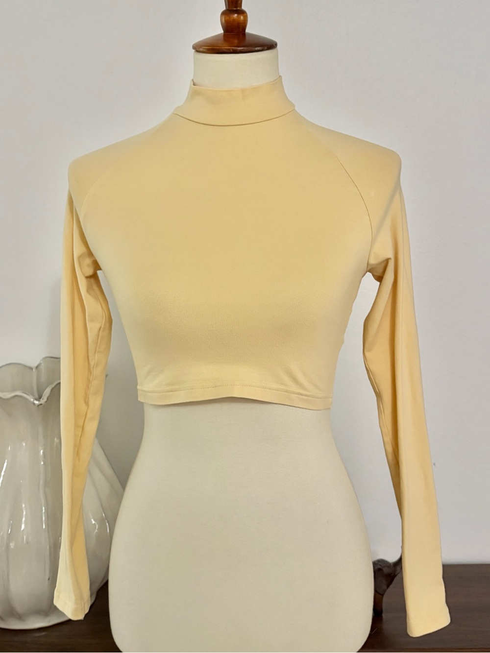 H&M Buttercream Mock Neck Long Sleeve Crop Top